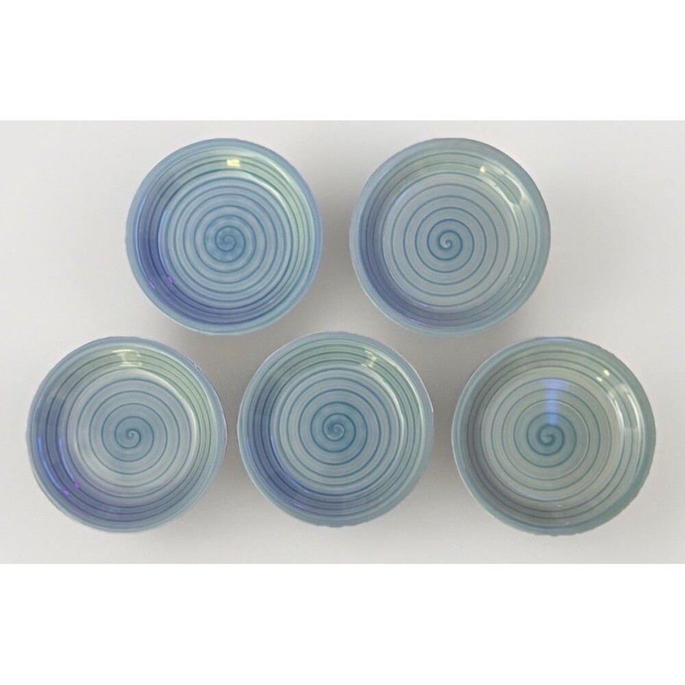 5 Citrus Grove Aqua Blue Swirl Hand Painted Salad Dessert Bread Plate 7.5"